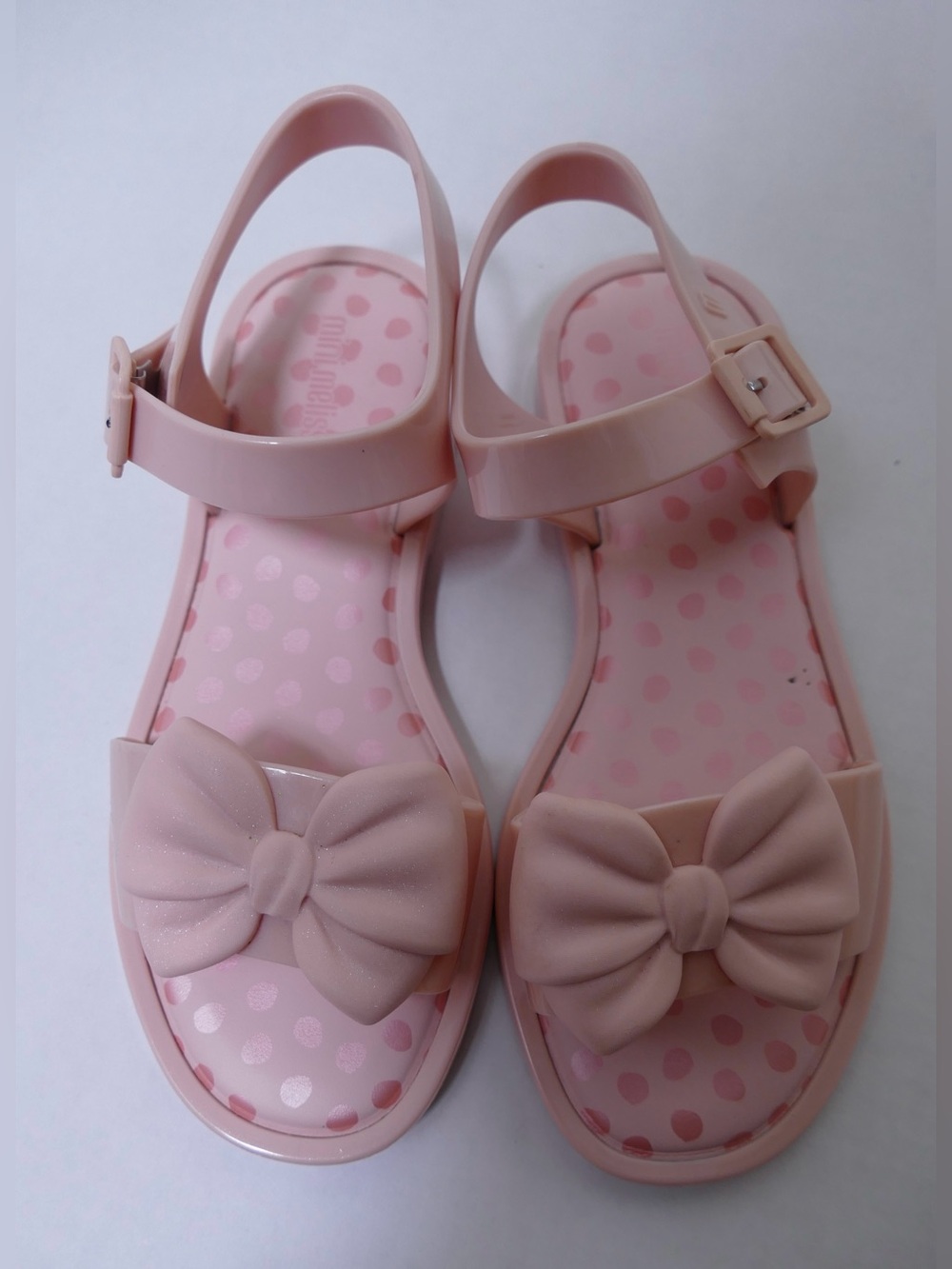 Mini Melissa Mar Bow Jelly Sandals Girls Size 2 Little Kid Pink Polka Dot